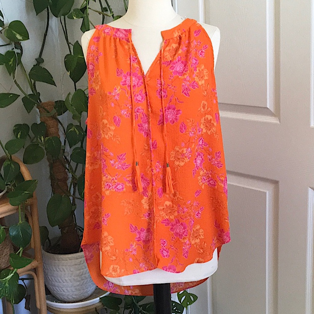 💐🌹 ROSE & OLIVE Summer Top Orange Pink Floral Lightweight ⚡️🌷